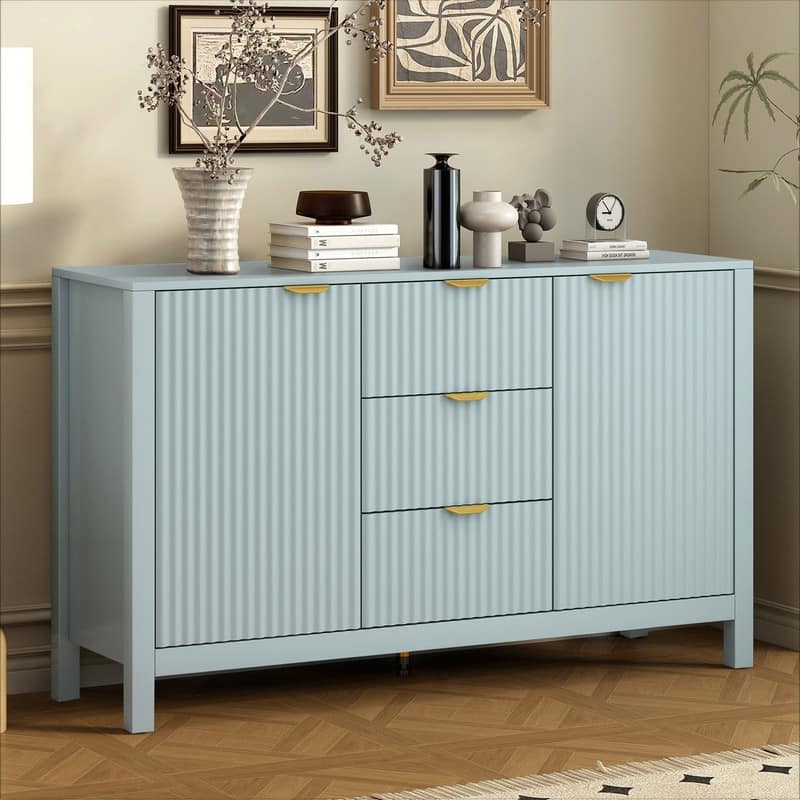 Entryway Buffet Cabinet with Wave 2-Door and 3 Drawers, Adjustable Shelves for Stylish Storage