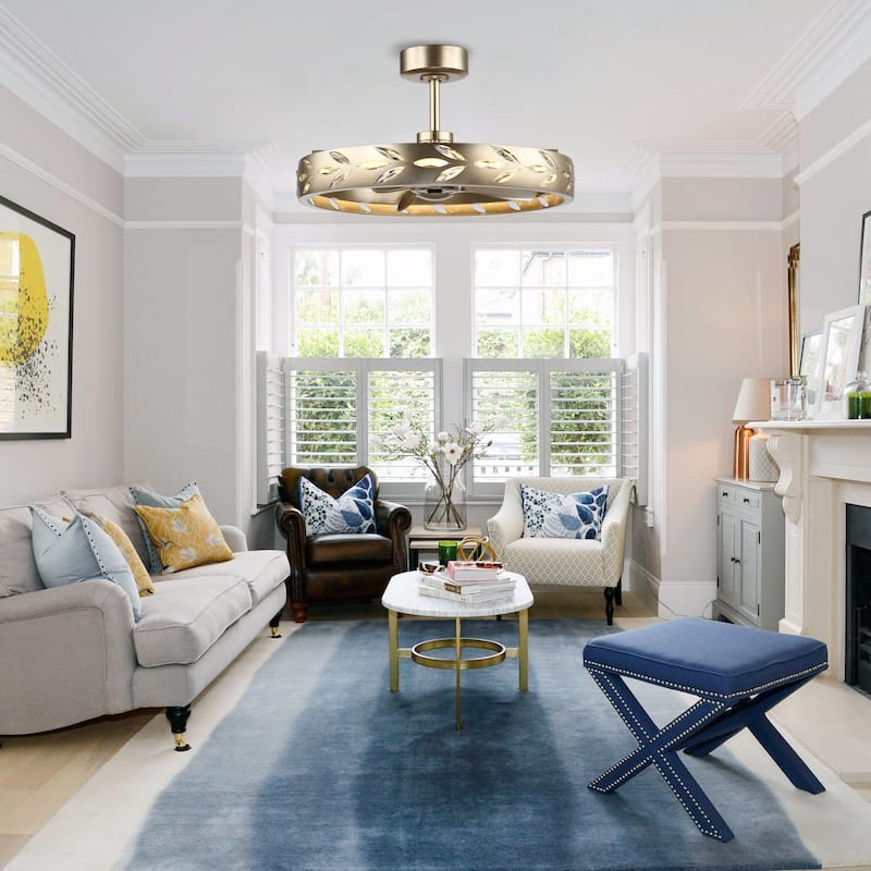 Ceiling Fan 29" Perimost 3-Blade Modern Gold Crystal LED