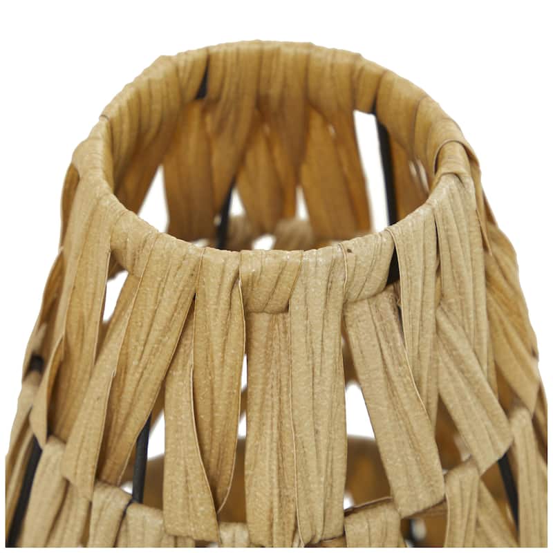 Plastic Rattan Handmade Decorative Indoor Outdoor Candle Lantern with Wrapped Zig Zag Design - Light Brown - Roche River Decor
