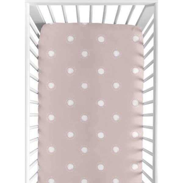 slide 2 of 6, Mauve White Boho Sun Collection Girl Fitted Crib Sheet - Pink Dusty Rose Bohemian Celestial Sky Desert Sunshine Outdoors Nature