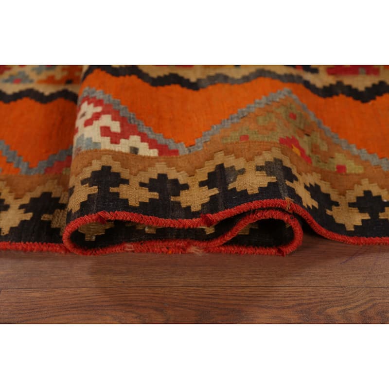 Vegetable Dye Kilim Qashqai Persian Antique Rug Handmade Wool Carpet - 4'9"x 12'1"