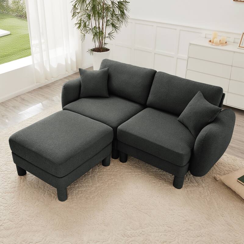 2-seater Loveseat Sofa Couch With Distinctive Shell-shaped Armrests And Removable Ottoman - Dark Gray