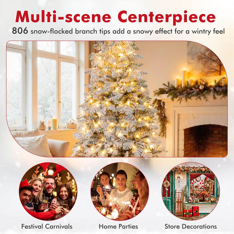 Costway 6/7 FT Artificial Snow-flocked Christmas Tree with 130 Balls, - See Details