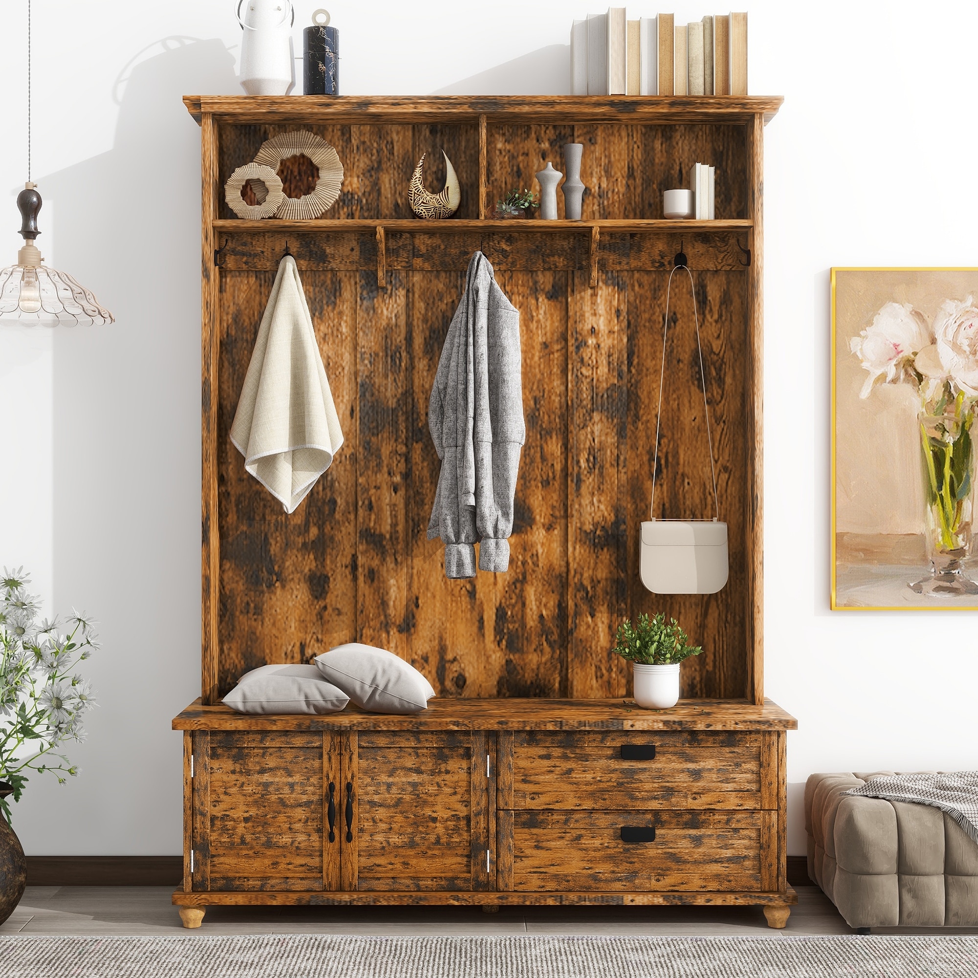 Hall tree with bench and hooks hotsell