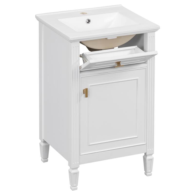 20-Inch Vanity with Sink, Solid Wood Legs,Adjustable Shelf, Tilt-Out Drawer, Zinc Alloy Knobs,Modern Freestanding Cabinet