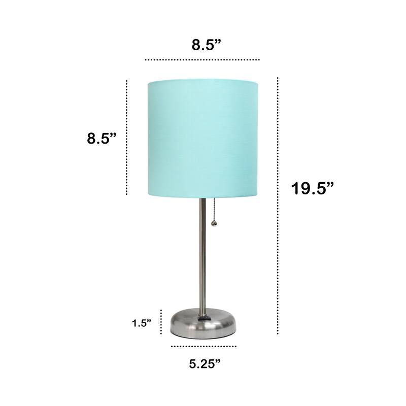 19.5" Power Outlet Metal Lamp in Steel w Aqua Shade