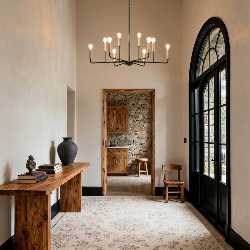 Modern Abstract 10-Light Black Gold Chandeliers with Branch-Shaped for Kitchen Dining Room - 39.8 " × 27.4 " × 13 "
