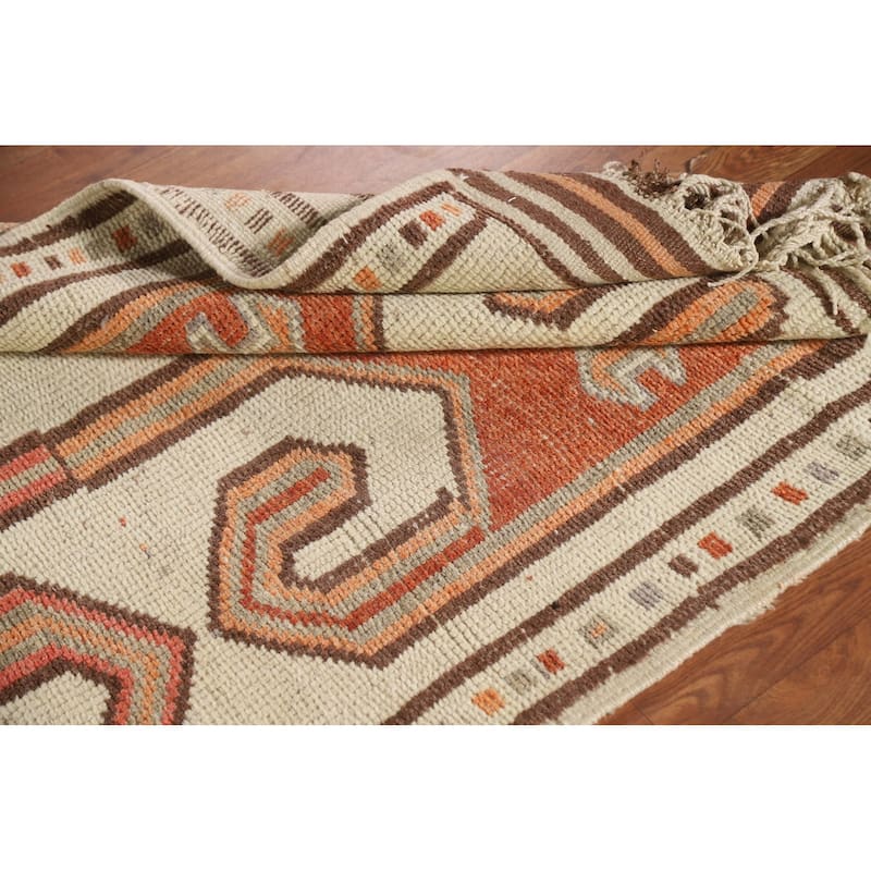 Turkish Anatolian Natural Dye Runner Rug Handmade Wool Carpet - 3'5"x 13'5"