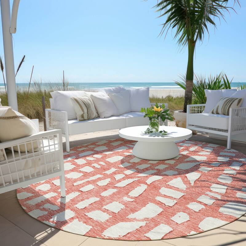 Machine Washable Indoor/ Outdoor Chantille Modern Abstract Rug - Salmon - 8' x 8'
