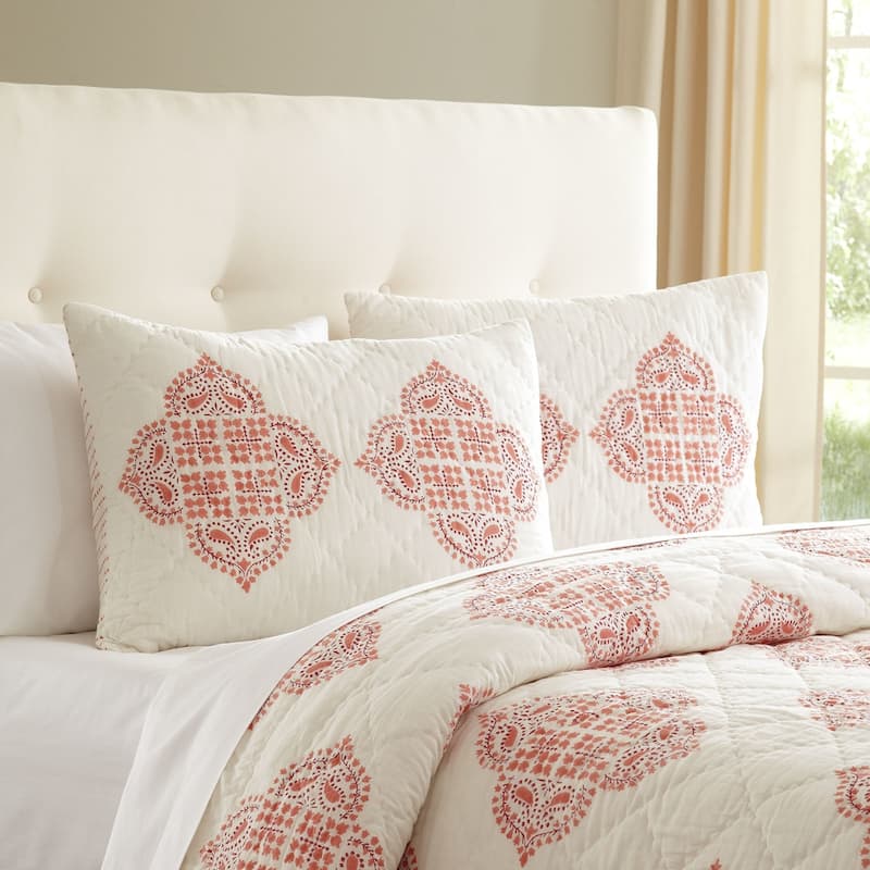 Gabriella Peach Cotton Quilt Set - Queen