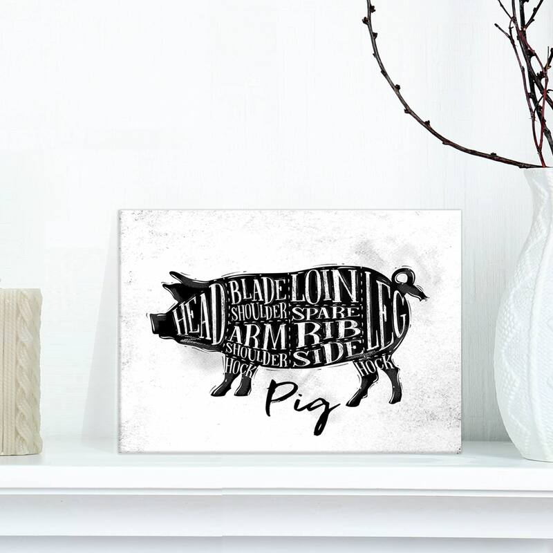Designart "Pig pork cutting scheme" Farmhouse Animal Print on Wrapped Canvas