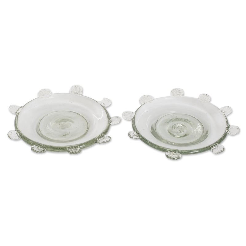 Novica Handmade Feathers Blown Recycled Glass Dessert Plates (Pair)