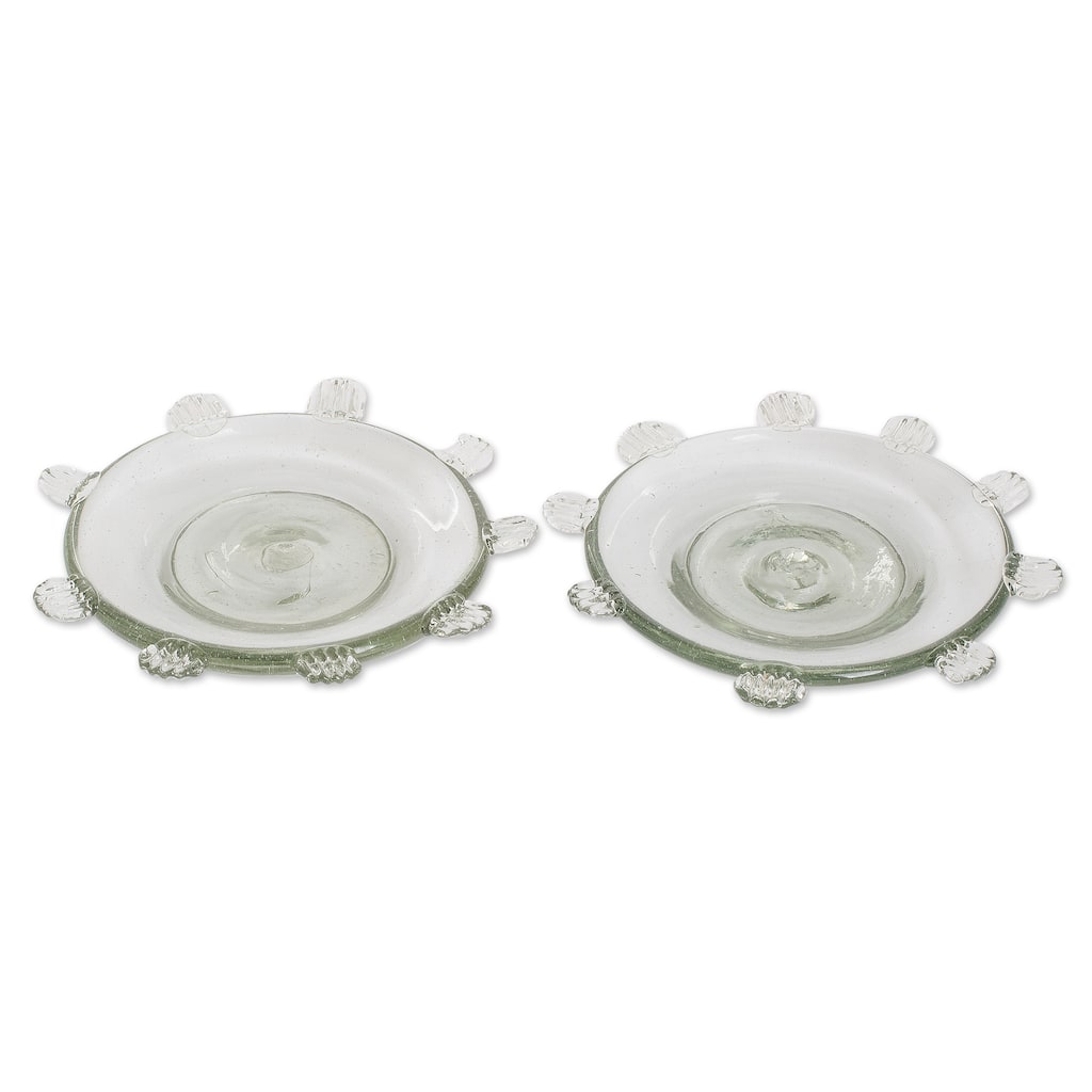 Novica Handmade Feathers Blown Recycled Glass Dessert Plates (Pair)