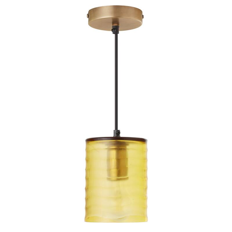 Sydney River of Goods Gold Metal and Amber Hand Blown Glass 5-Inch Pendant Light with Adjustable Hanging Cord - 5" x 5" x 62"