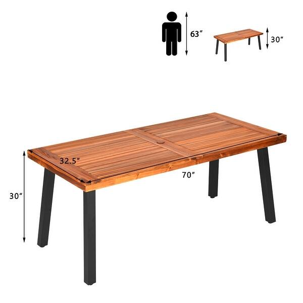 Shop Black Friday Deals On Costway Acacia Wood Outdoor Dining Table Patio Rectangle Table W Umbrella Hole Brown Overstock 30930825