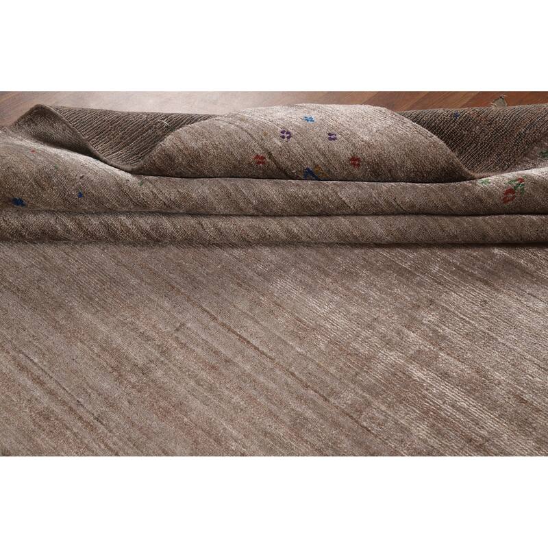 Brown Gabbeh Oriental Area Rug Handmade Silk Carpet - 8'10" x 11'9"