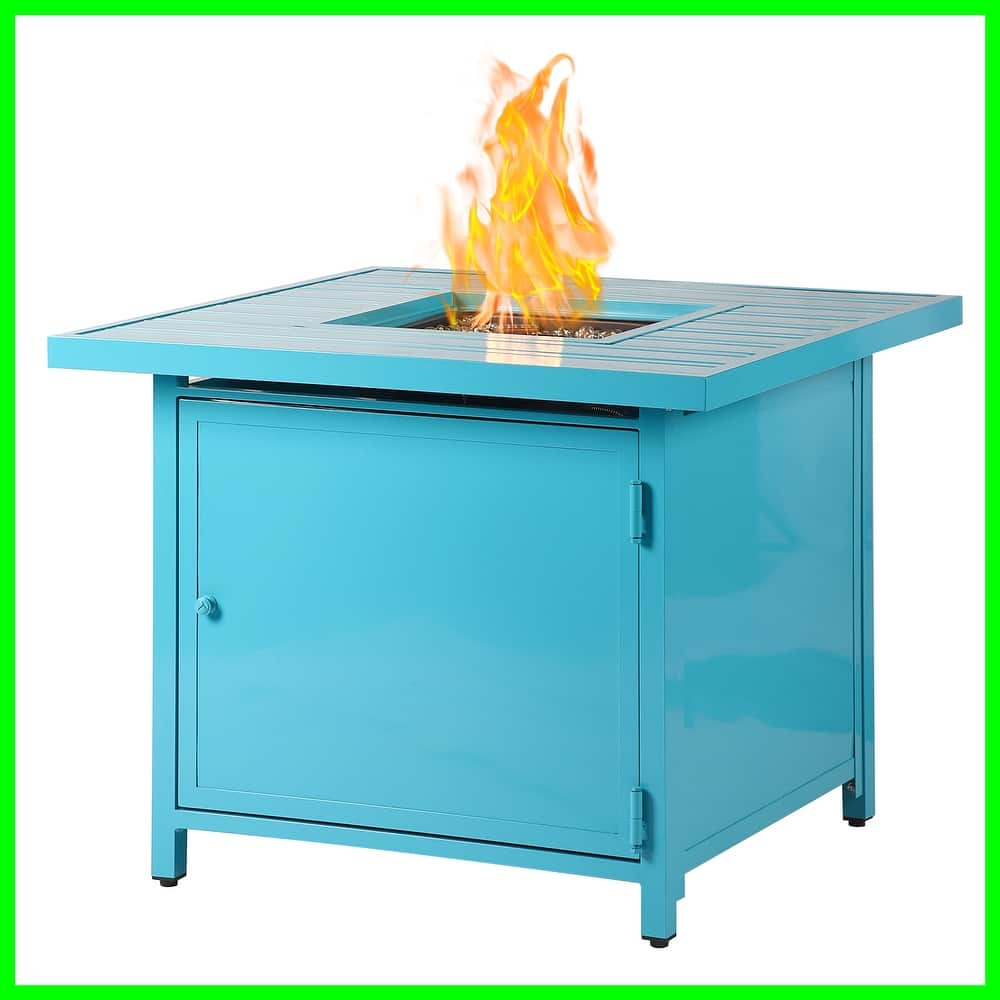 Square 32 in. x 32 in. Aluminum Propane Fire Pit Table with Glass Beads, Two Covers, Lid, 37,000 BTUs