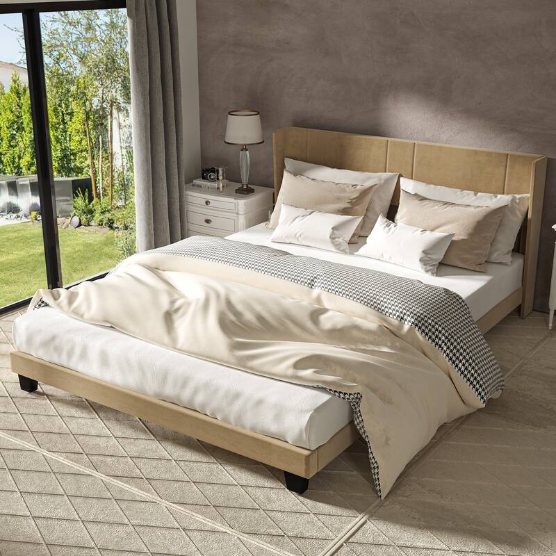 Velvet Upholstered Platform Bed Frame