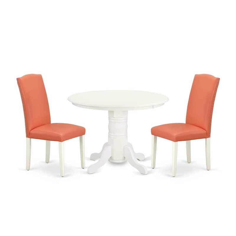 Round Dinette Set 3pc - 42" Table & 2 Parson Chairs - Pink Flamingo PU Leather - Eclectic Elegance