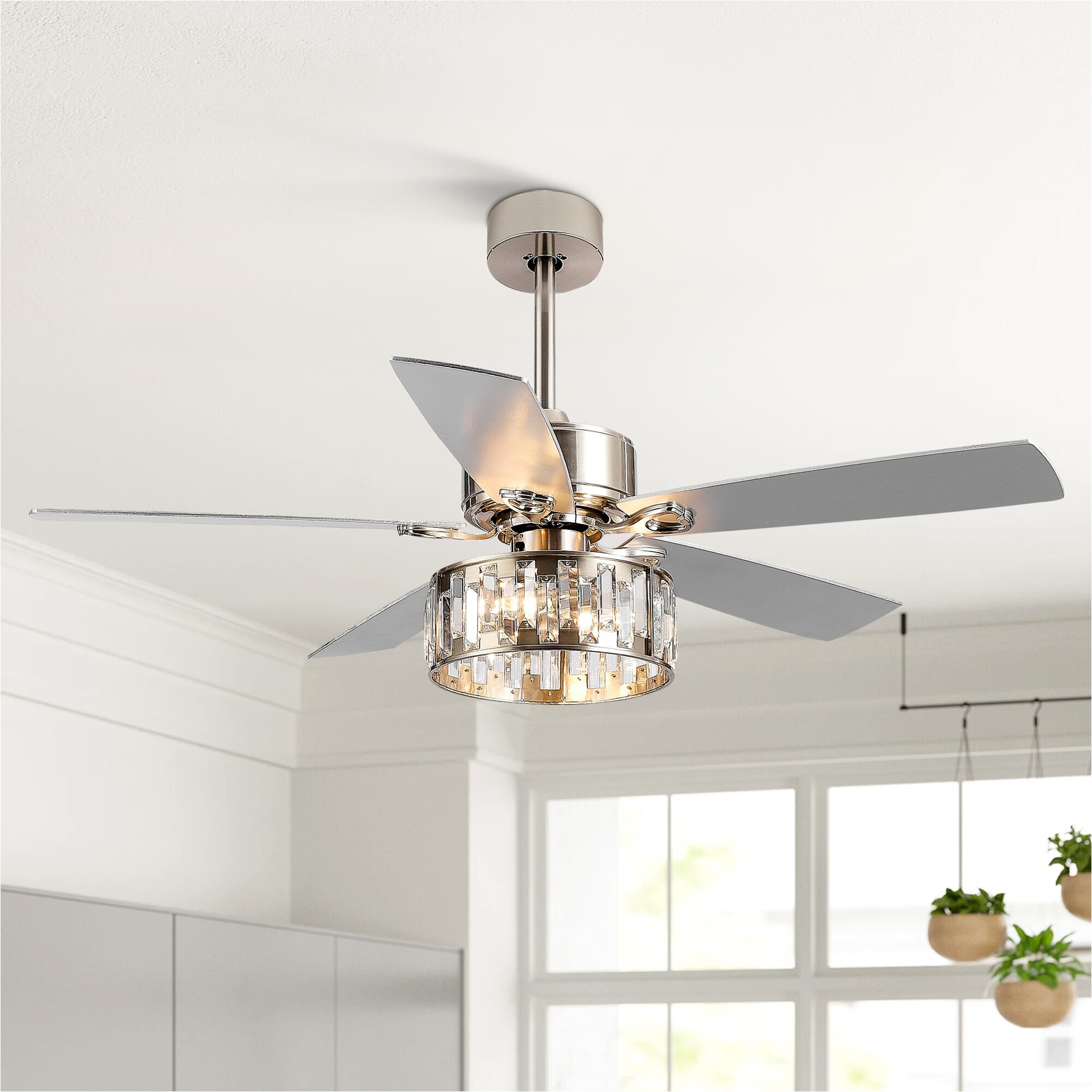 52 Inch Satin Nickel Ceiling Fan with Light Kit and Remote  Included(5-Blade) On Sale Bed Bath  Beyond 37456597