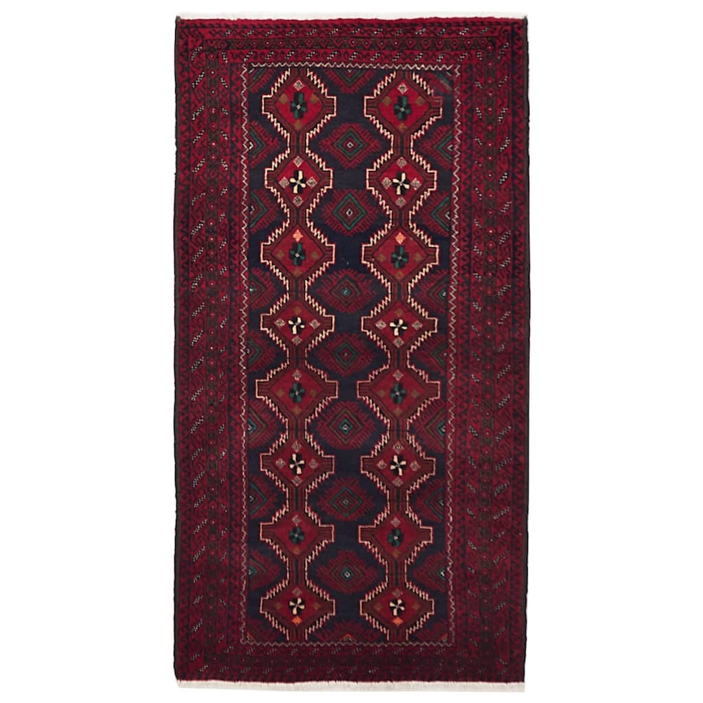 ECARPETGALLERY Hand-knotted Teimani Dark Navy, Red Wool Rug - 3'4 x 6'4