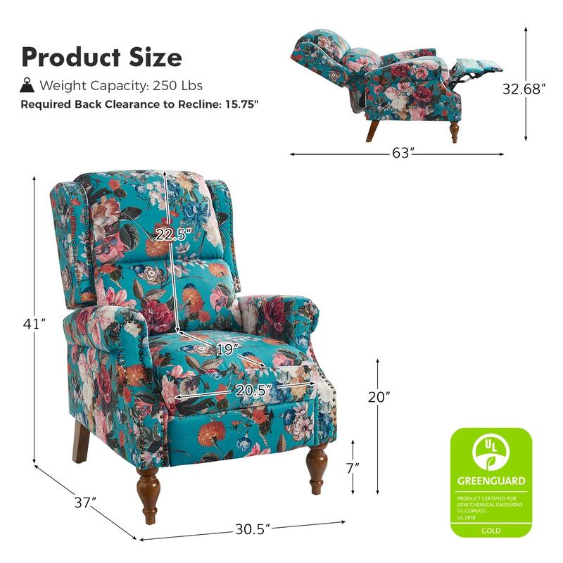 Terri Classic Cutaway Arms with Nailheads Manual Recliner for Living Room Set of 2 by HULALA HOME