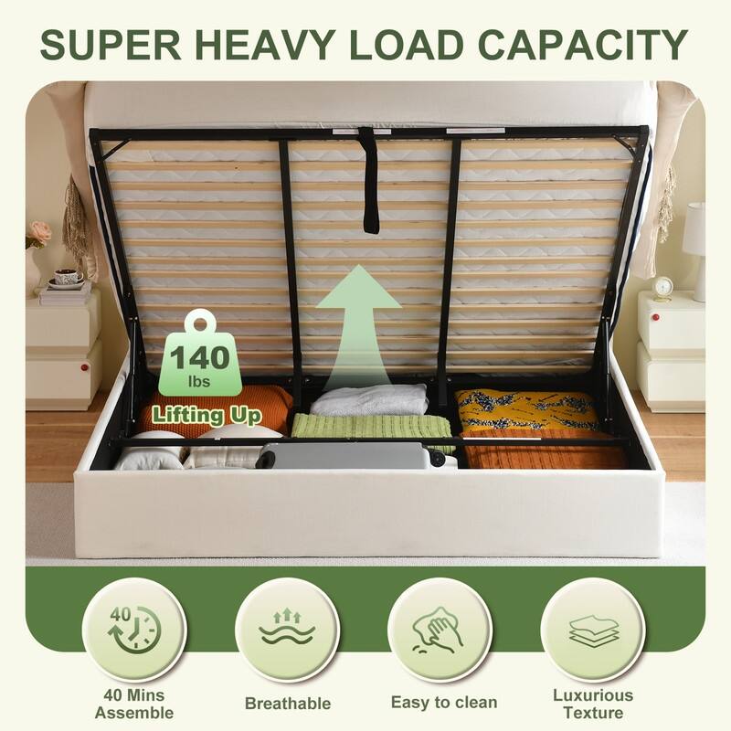 Linen Wingback Hydraulic Lift Up Storage Upholstered Platform Bed