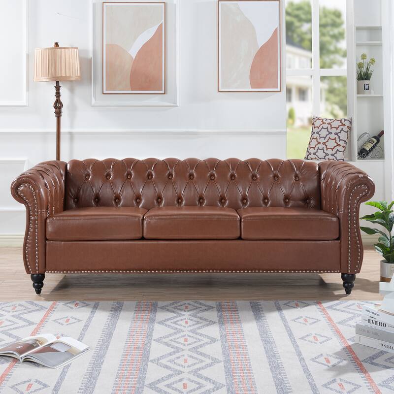 84.65" Rolled Arm Chesterfield 3 Seater Sofa
