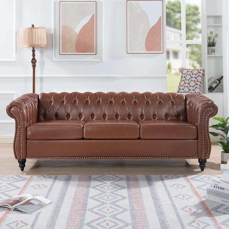 Comfortable 3-Seater Sofa with Fashion Striped Seat Cushion