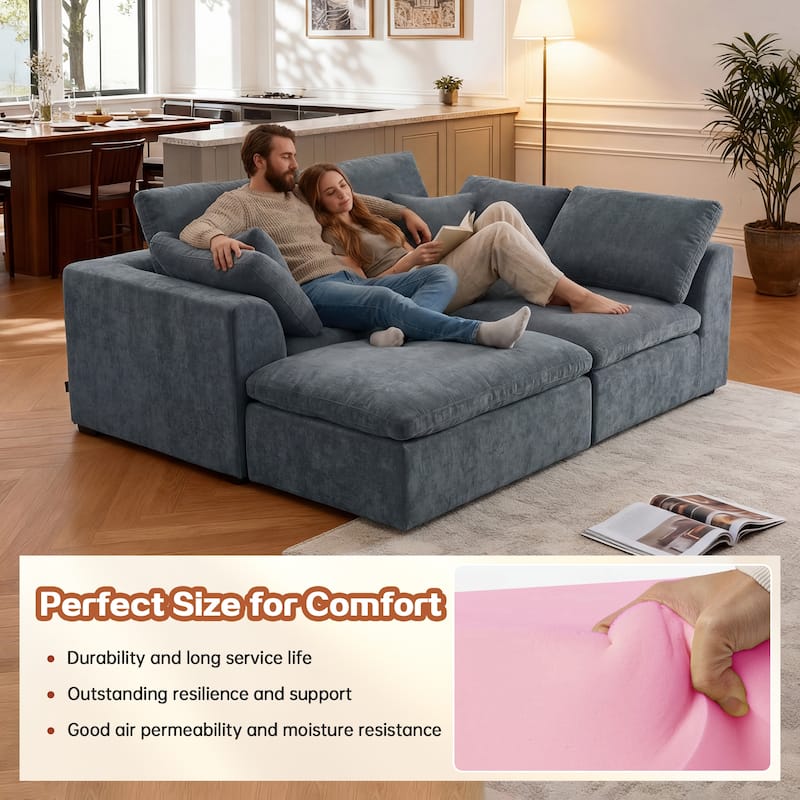 L-Shaped Chenille Sectional Sofa with Chaise Lounge, Living Room Modular Leisure Couch Chenille Sleeper Sofa