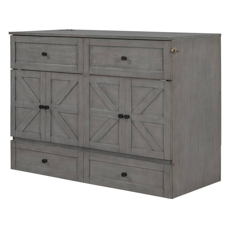 Modern Style Murphy Bed with Large Versatile Storage Drawers and USB Ports for Bedroom