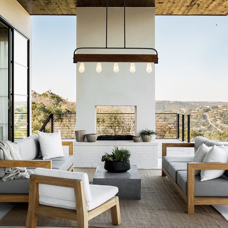 35.82-inch 5-light modern minimalist double-rod metal pendant lamp with adjustable height