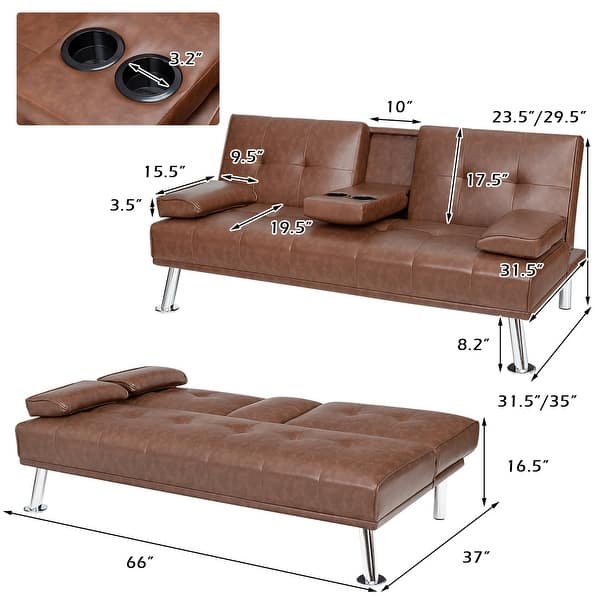 Costway Convertible Folding Futon Sofa Bed Leather w/Cup - Bed Bath ...