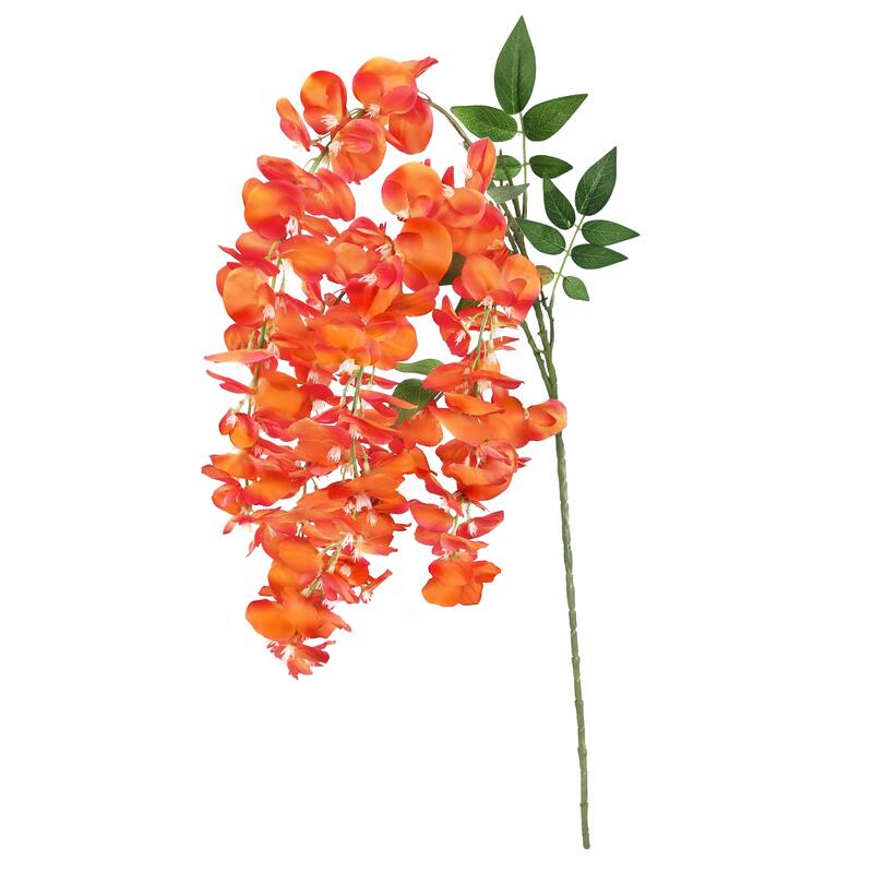 Set of 3 Orange Artificial Japanese Wisteria Flower Stem Hanging Spray Bush 44in - 44" L x 10" W x 3" DP - 44" L x 10" W x 3" DP - Orange