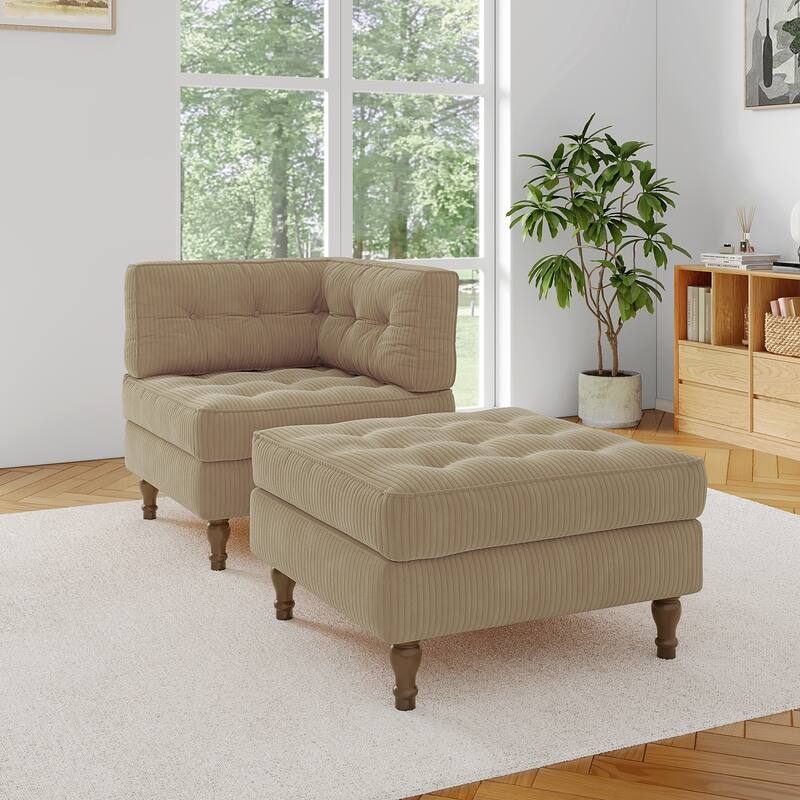 Corduroy L-shape Modular Corner Sectional Sofa with Reversible Storage Ottoman - Camel