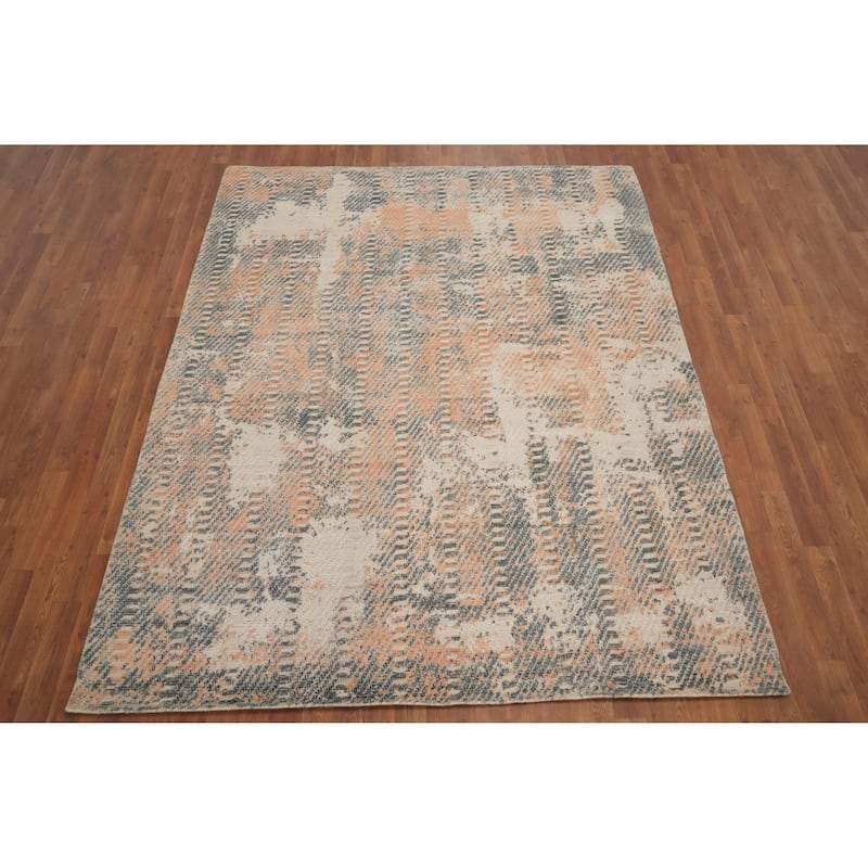 Hand Knotted Oriental Viscose Silk Carpet Modern Abstract Multi-Colored Abstract Area Rug - 8' 0'' X 6' 4''