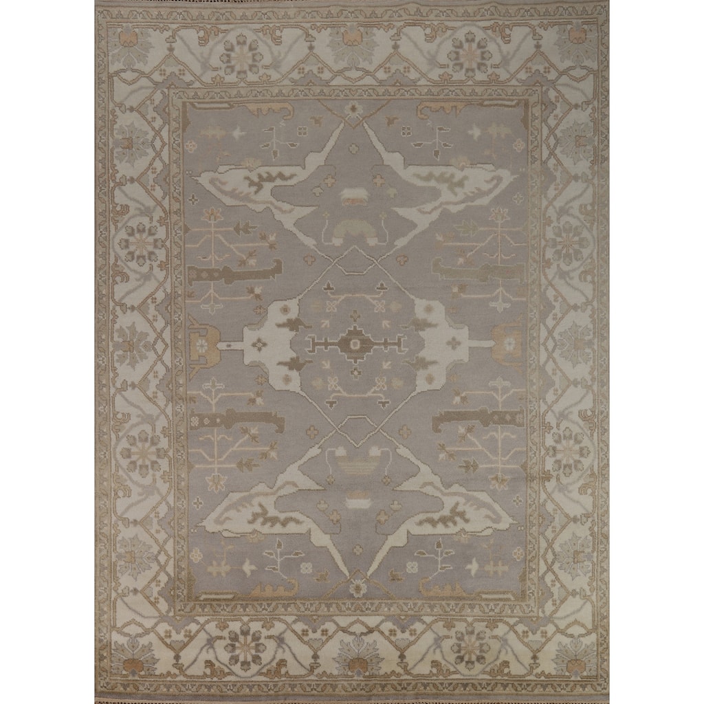 Gray Oushak Style Area Rug Hand-Knotted Wool Carpet - 8'1" x 10'0"