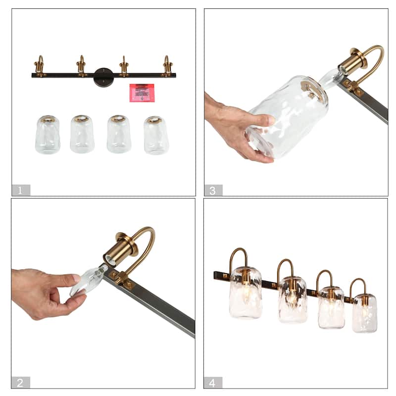 Kole Farmhouse 4-Light Linear Bathroom Vanity Lights Mason Jar Glass Wall Sconces