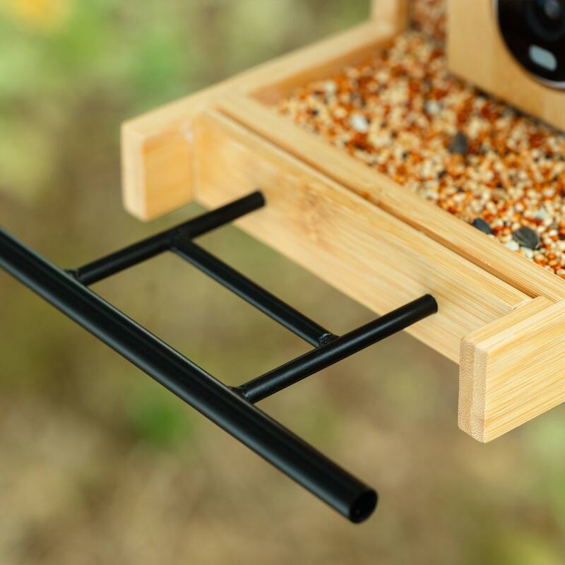 Smart Solar Bamboo Bird Feeder with Camera and AI Identify Bird Species - 9.8" W x 9.57" D x 7.87" H