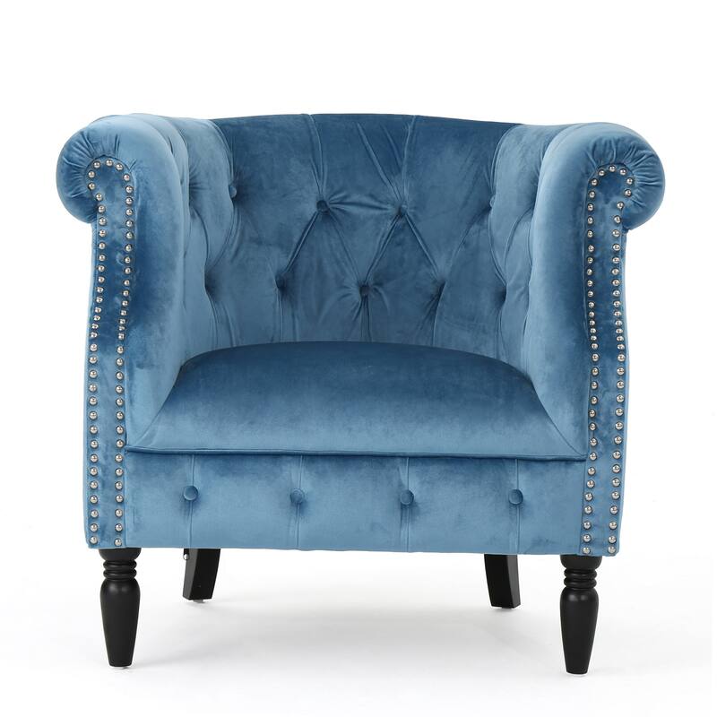 Roomfitters Tufted Upholstered Club Chair, Elegant Rolled-Arm Accent Armchair with Nailhead Trim for Living Spaces