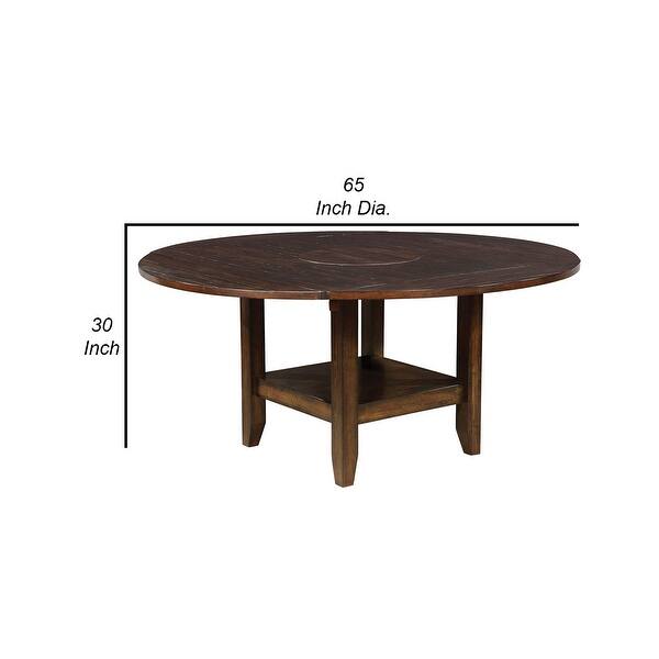 Solid Wood Round Dining Table with Open Shelf Base, Cherry Brown - Bed ...