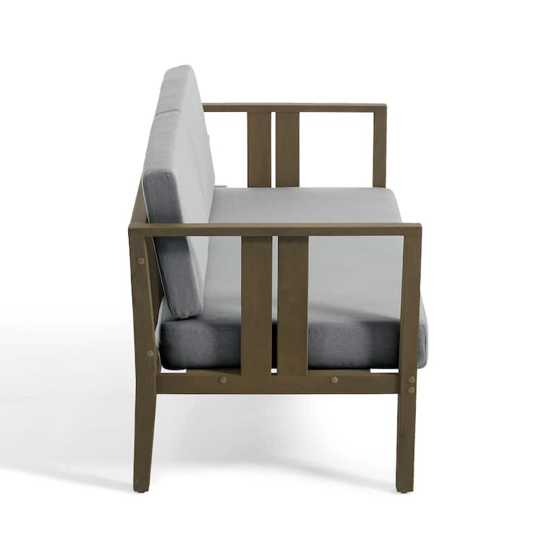 Casual Teak Wood Outdoor Patio Loveseat with Cushions