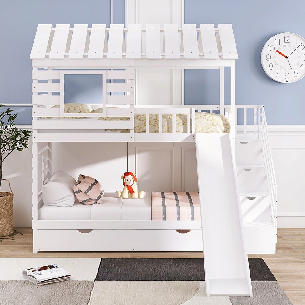 Bunk beds with storage and slide clearance