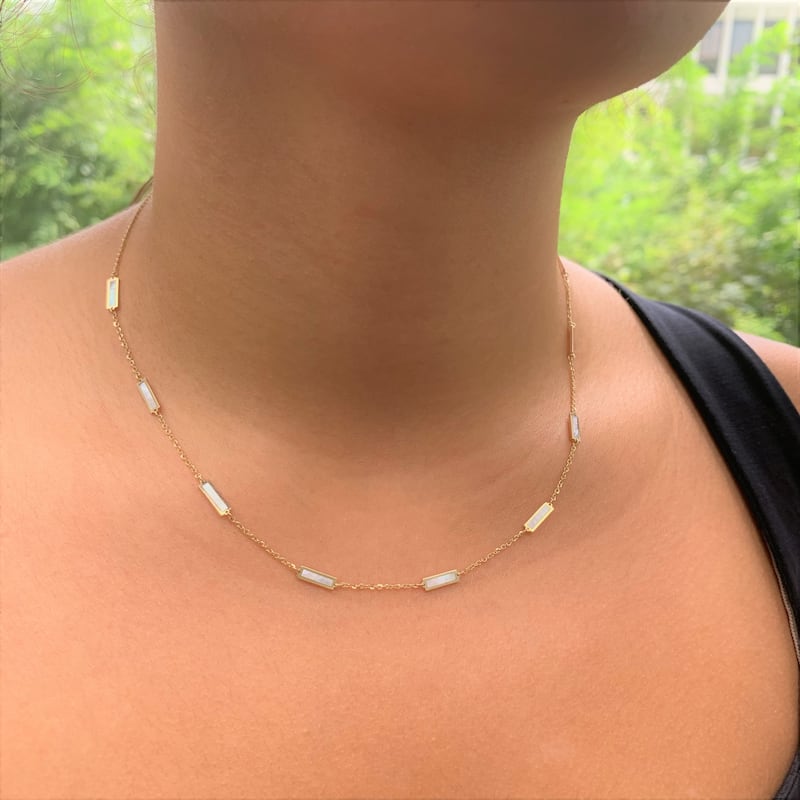 Joelle Mother of Pearl Layered Bar Necklace 18 Inches - 14K Gold Mother of Pearl Necklace