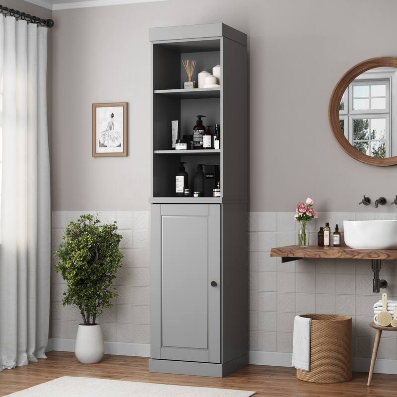 Palace Imports 100% Solid Wood 16.5" Bathroom Storage Cabinet with Solid Doors and Adjustable Shelves - Gray