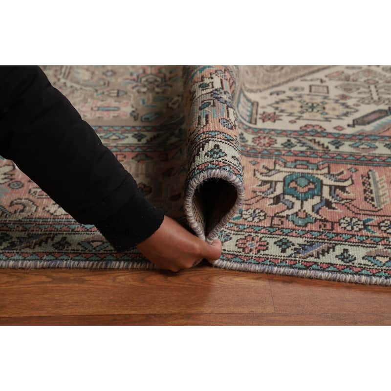 Brown Geometric Tabriz Persian Area Rug Hand-Knotted Wool Carpet - 8'2"x 11'1"