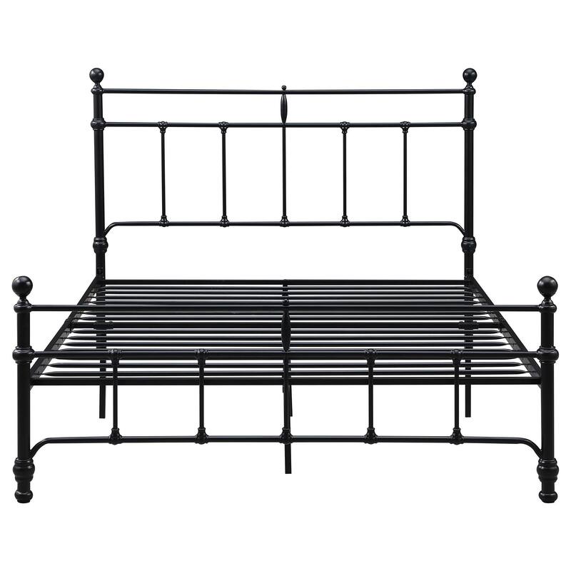 Nevy Queen Size Bed, Classic Intricate Detailed Black Metal Frame
