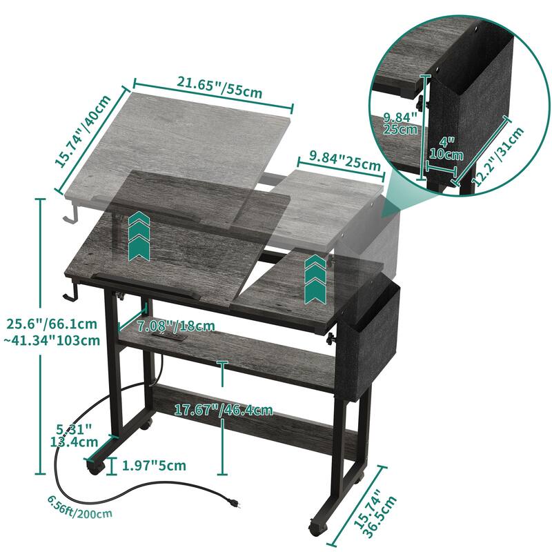 Portable Computer Desk Height Adjustable Laptop Table with Wheels Charging Station