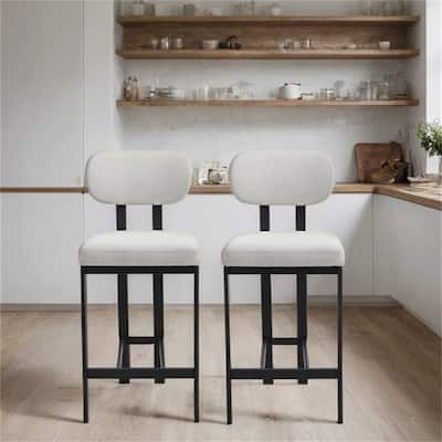 Modern Upholstered Fabric Barstools with Metal Legs (Set of 2)