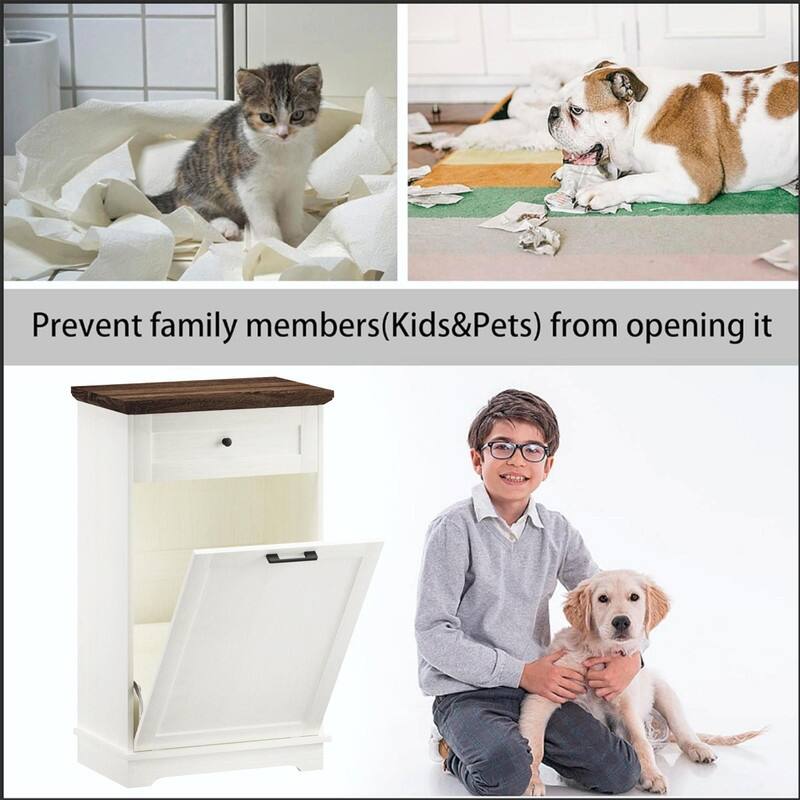 13 Gallon Tilt-Out Trash Can Cabinet, Freestanding Wooden Garbage & Recycling Bin with Hideaway Drawer(Trash Can Not Included)